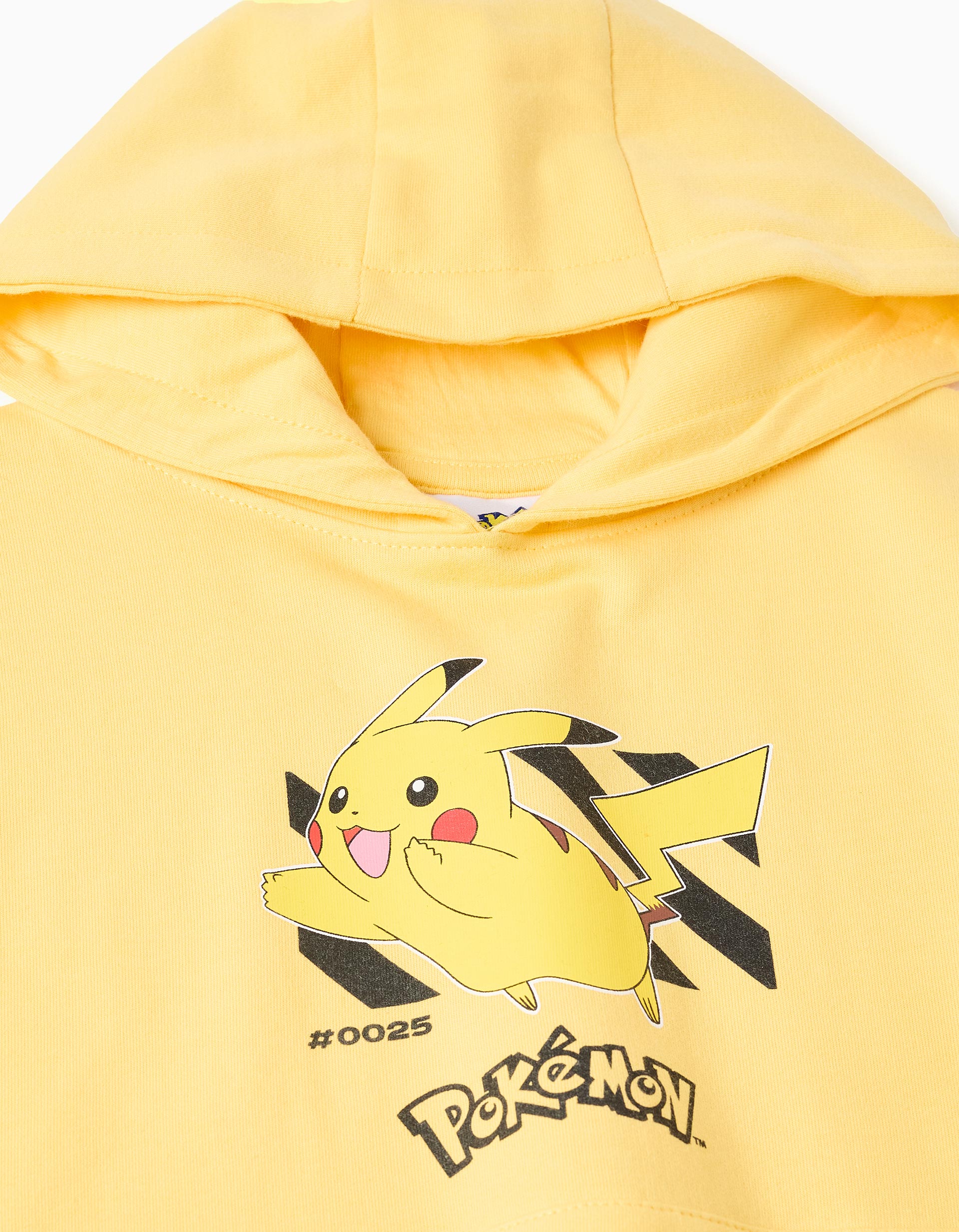 Hooded brushed sweatshirt with Pikachu print for boys, yellow