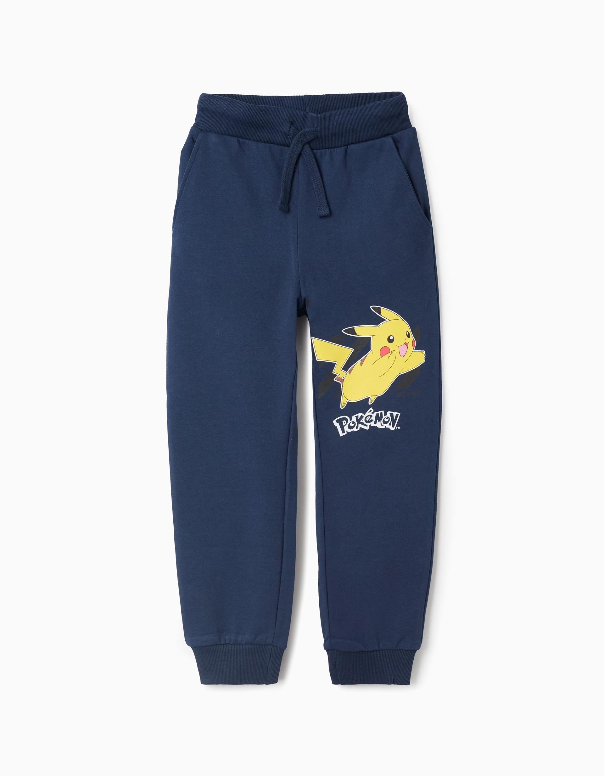 Joggers de algodão cardado com estampado Pikachu para menino, azul-escuro