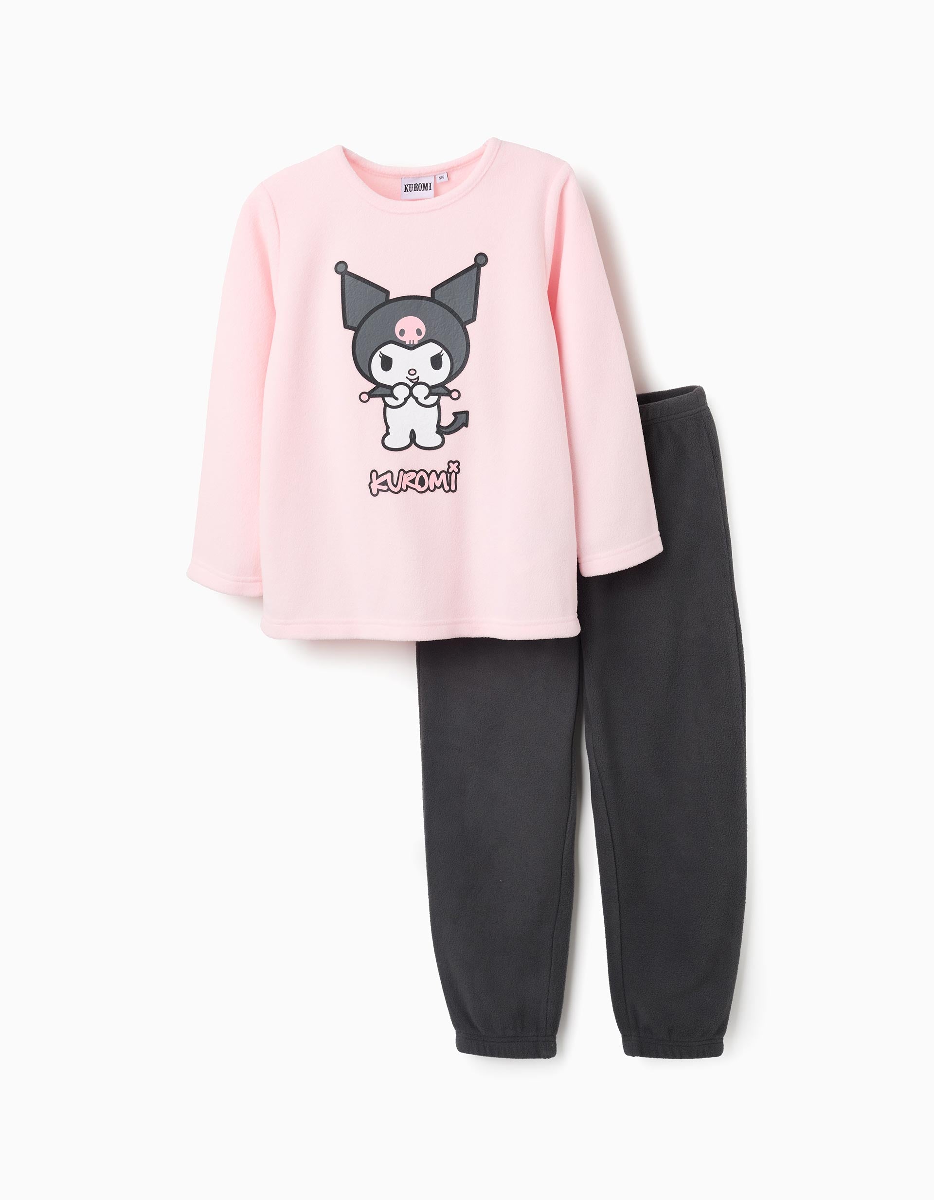 Fleece pyjamas with Kuromi print for girls, light pink/dark grey