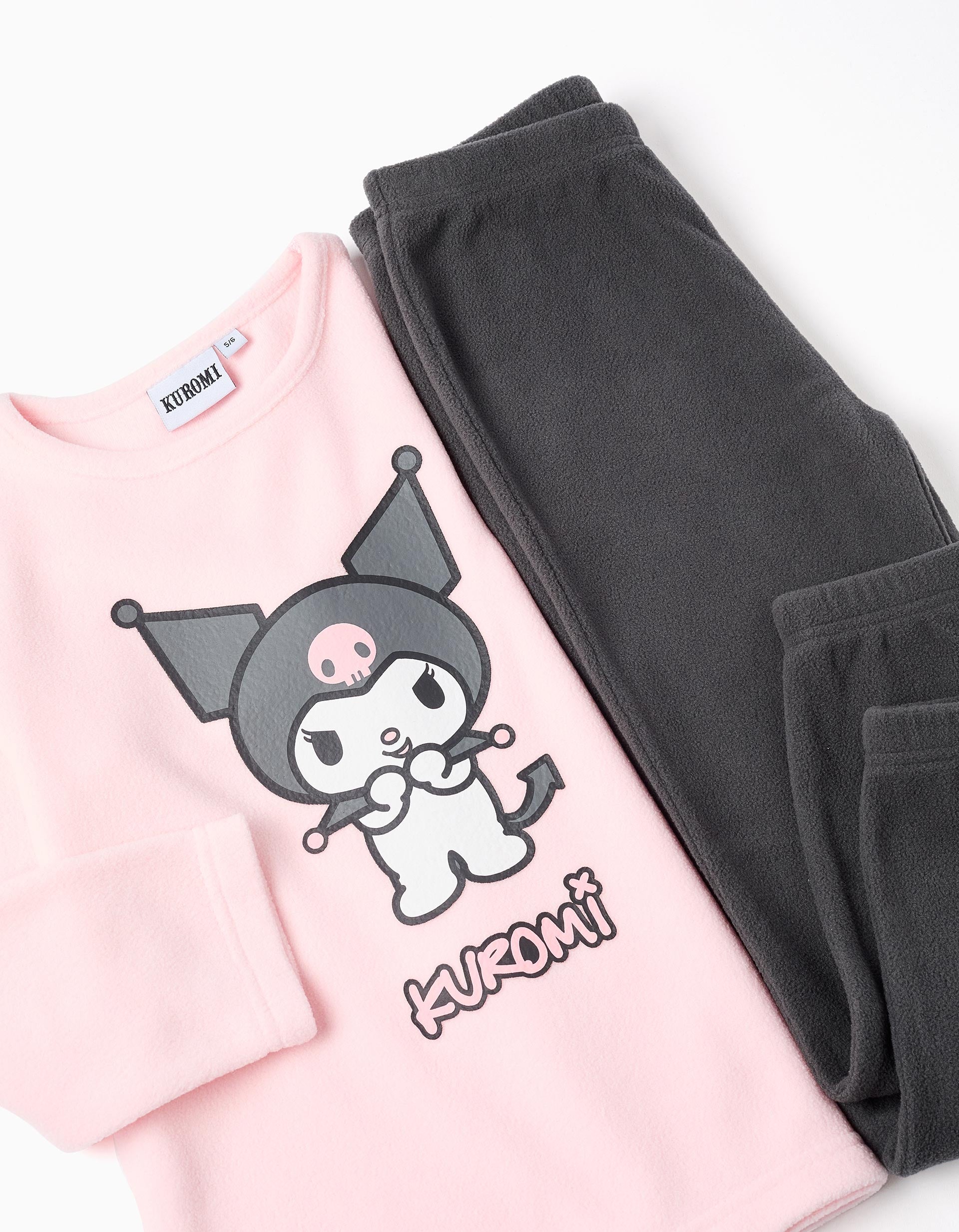 Fleece pyjamas with Kuromi print for girls, light pink/dark grey