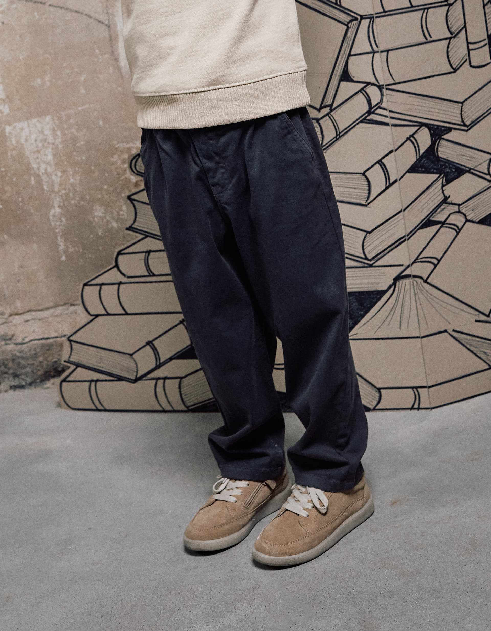 Calças chino baggy de sarja B&S para menino, cinza-escuro