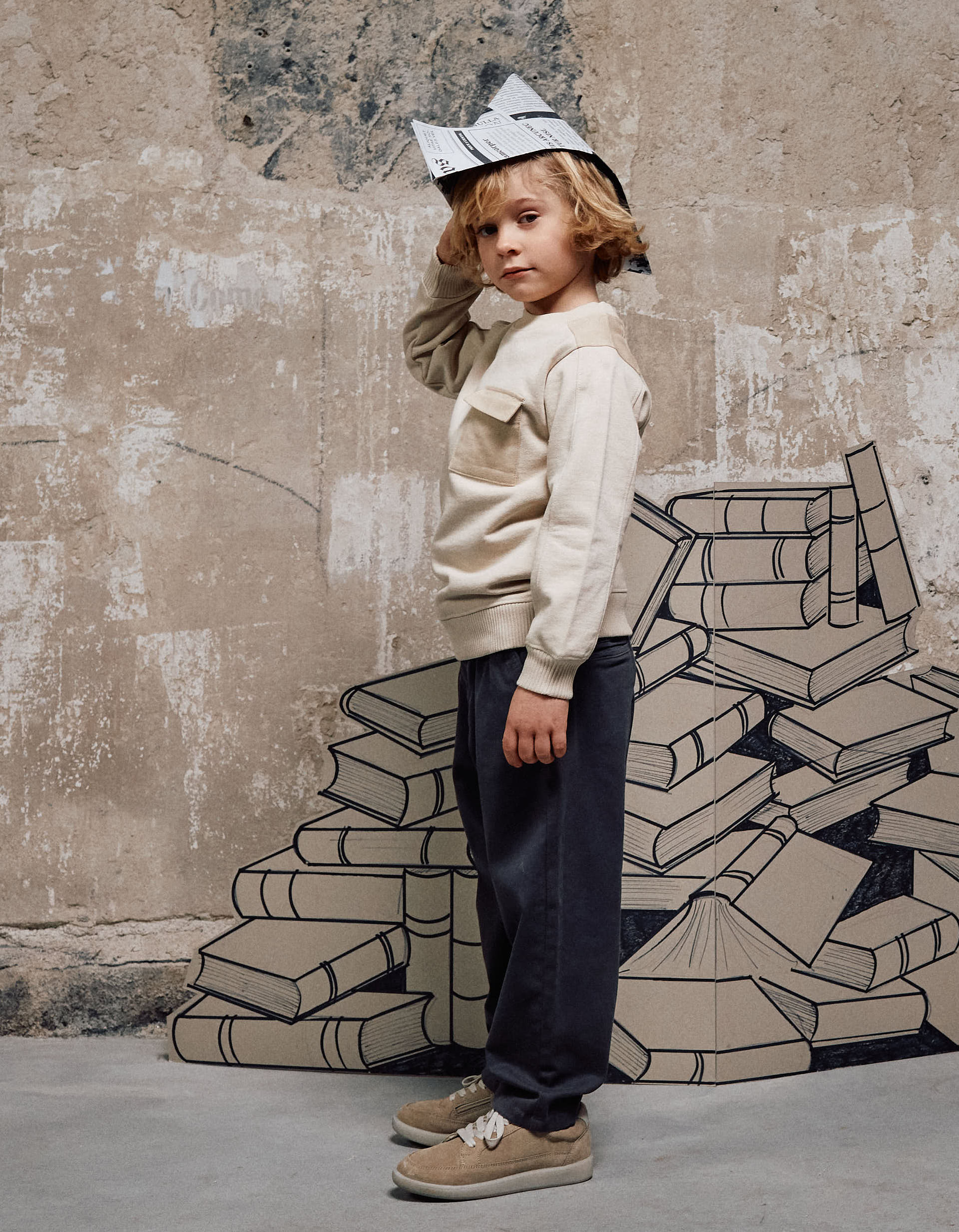 Calças chino baggy de sarja B&S para menino, cinza-escuro