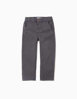 Calças chino baggy de sarja B&S para menino, cinza-escuro