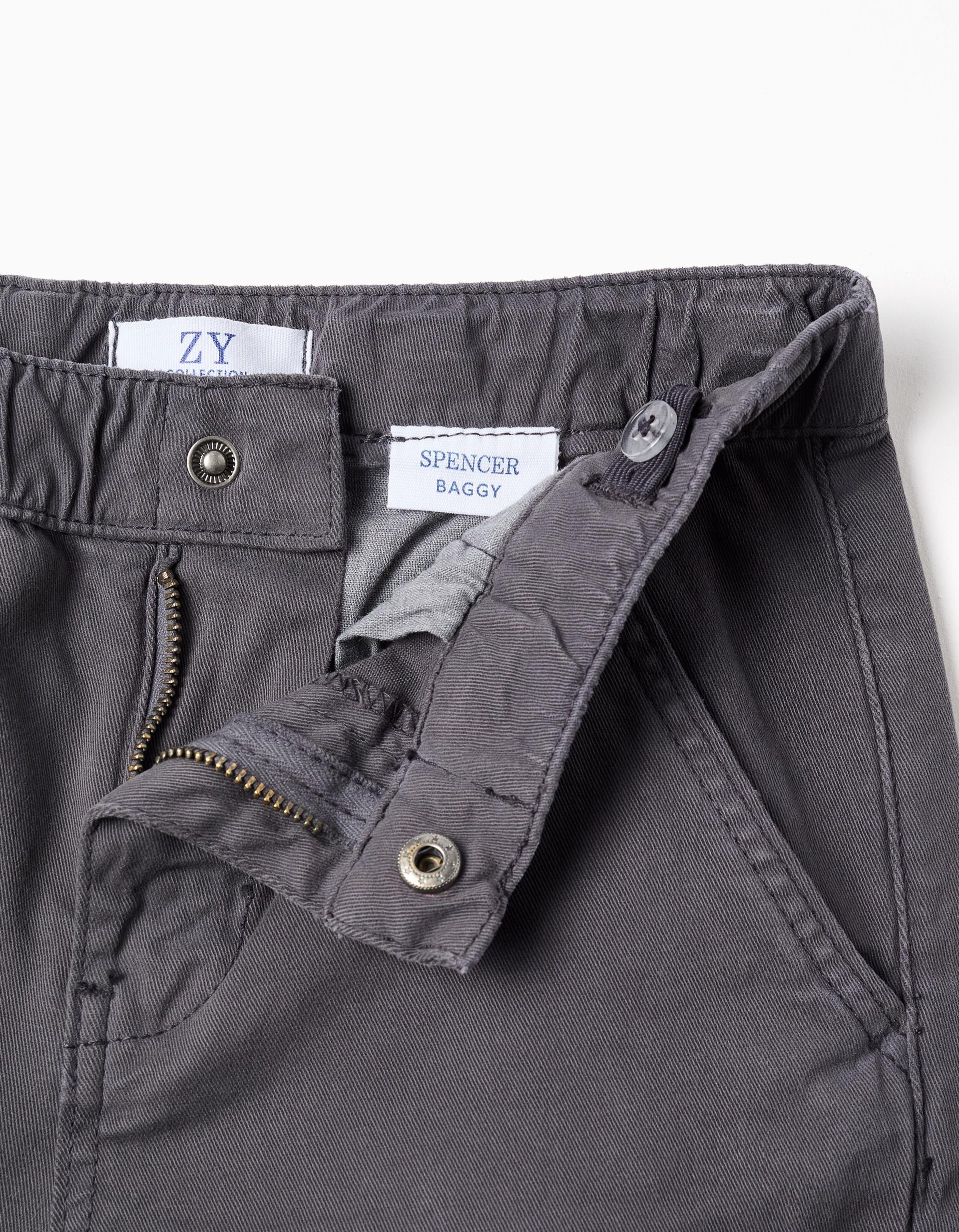 Calças chino baggy de sarja B&S para menino, cinza-escuro