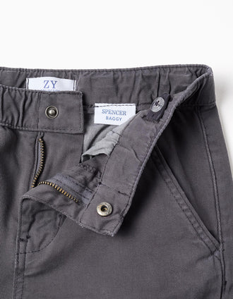 Calças chino baggy de sarja B&S para menino, cinza-escuro