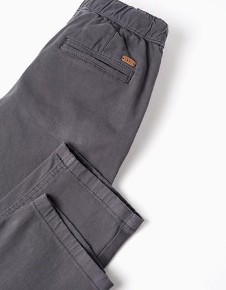 Calças chino baggy de sarja B&S para menino, cinza-escuro