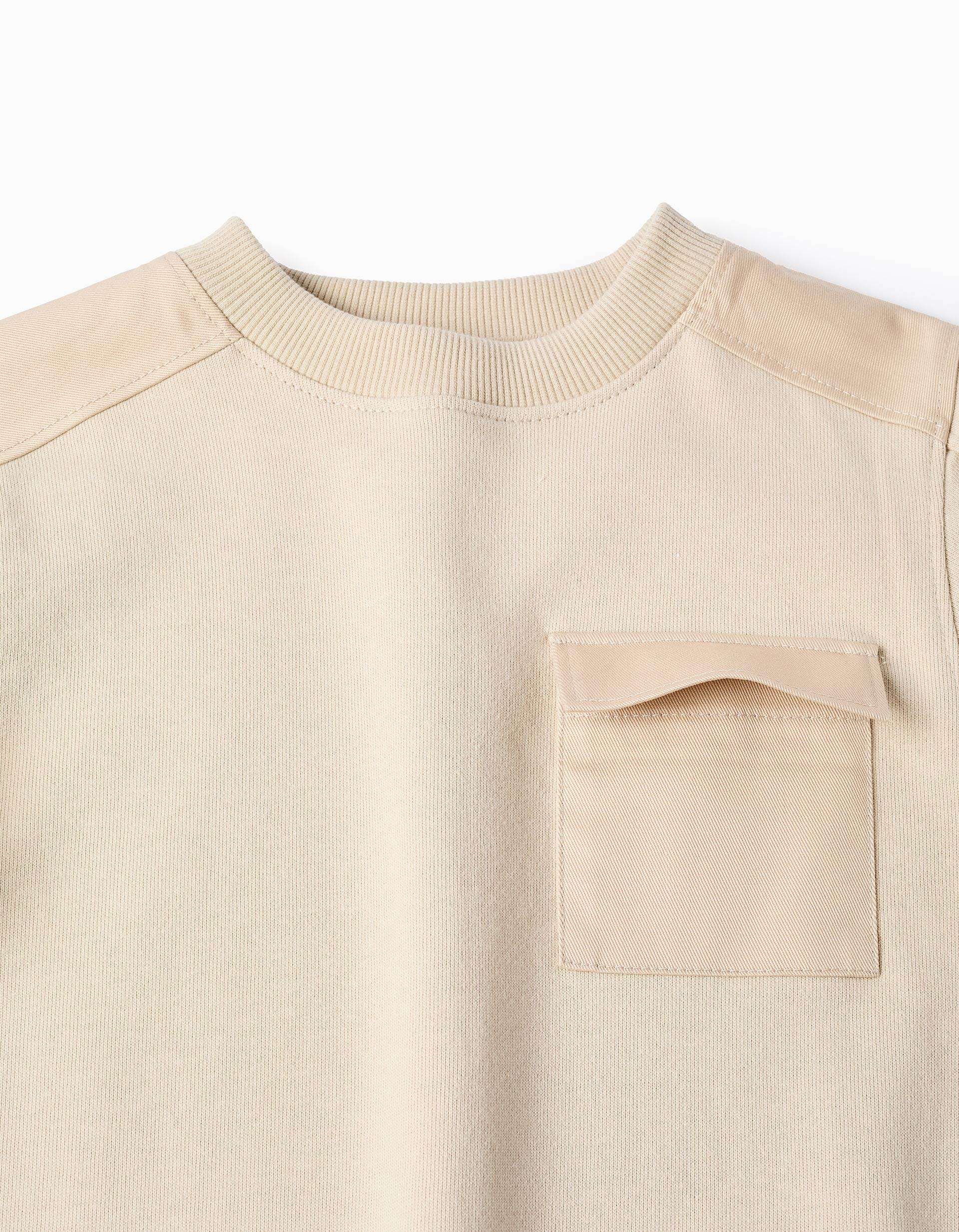 Sweat de algodão com bolso no peito B&S para menino, bege-claro