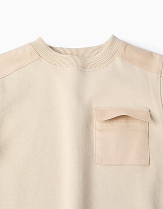 Cotton sweatshirt with chest pocket B&S for boys, light beige