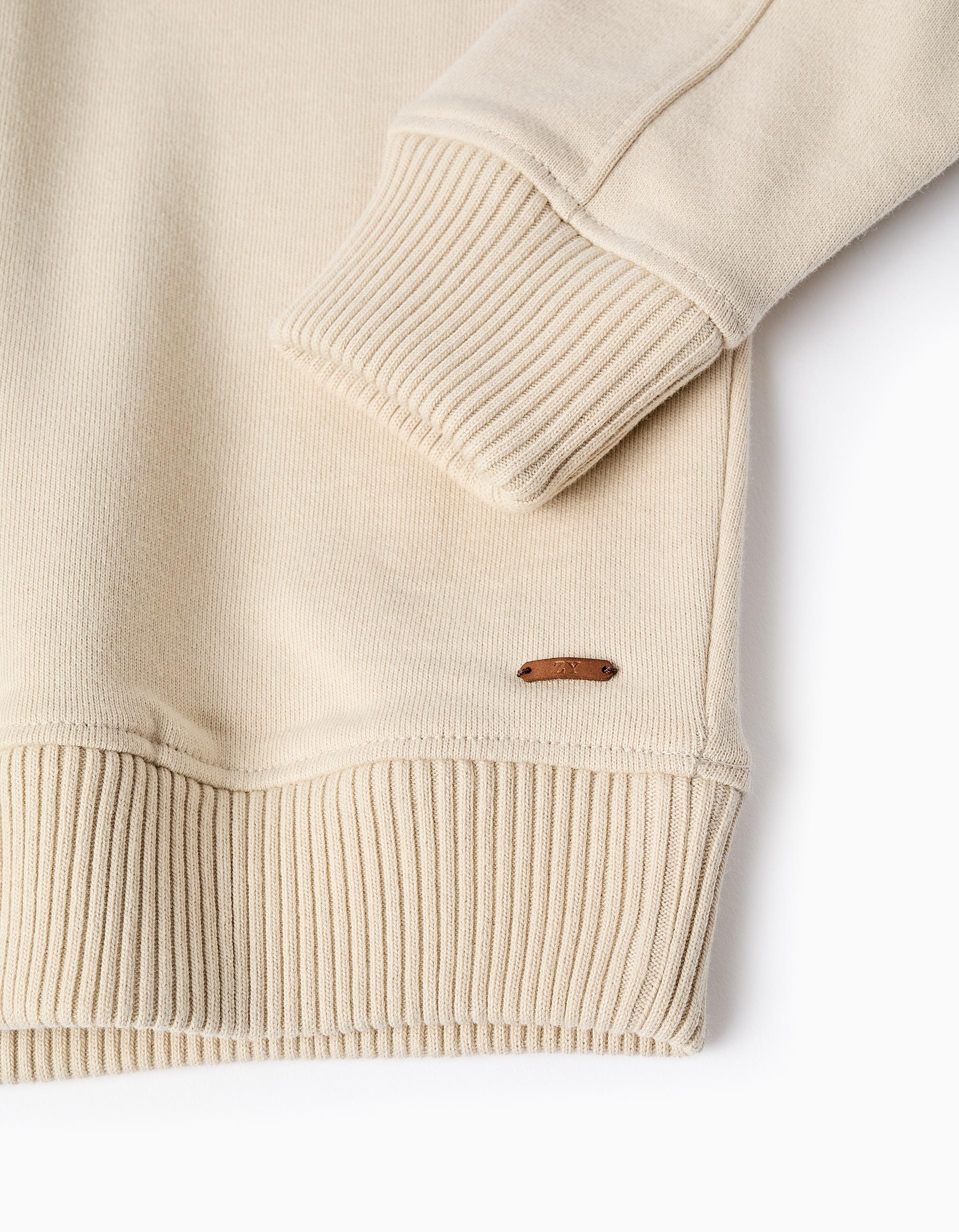 Sweat de algodão com bolso no peito B&S para menino, bege-claro