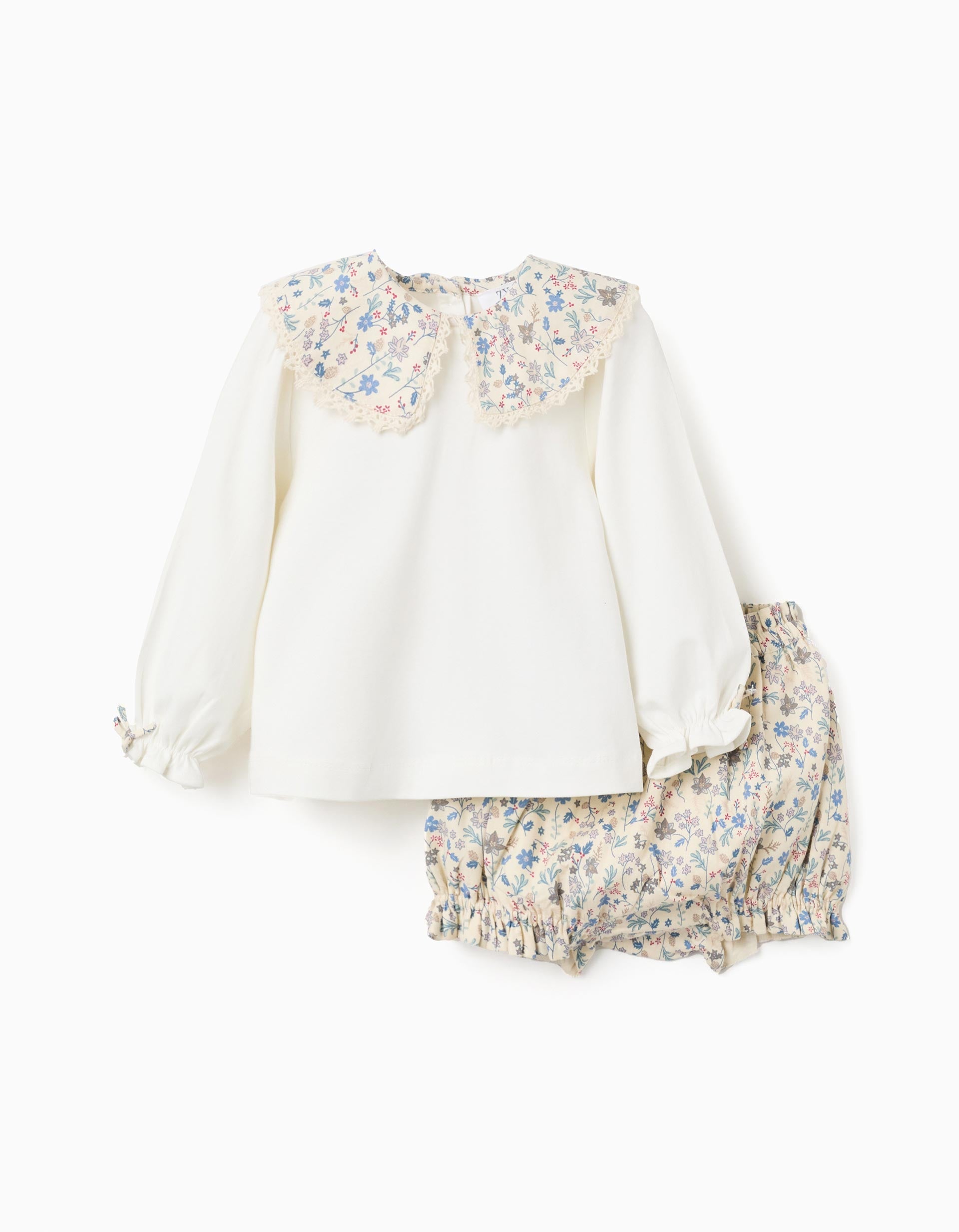 T-shirt + bloomers with floral motif B&S for baby girls, white/beige