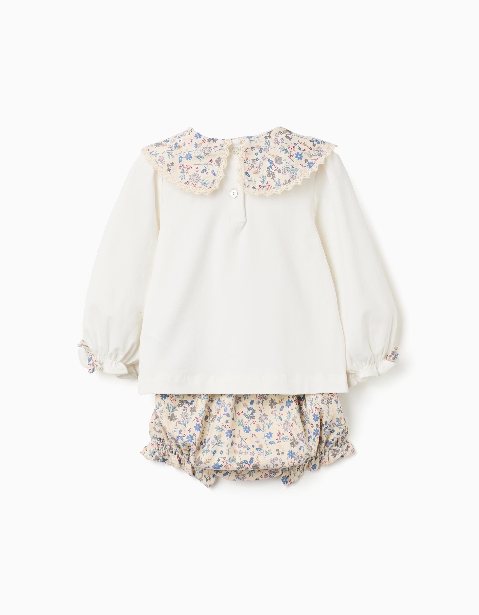 T-shirt + bloomers with floral motif B&S for baby girls, white/beige