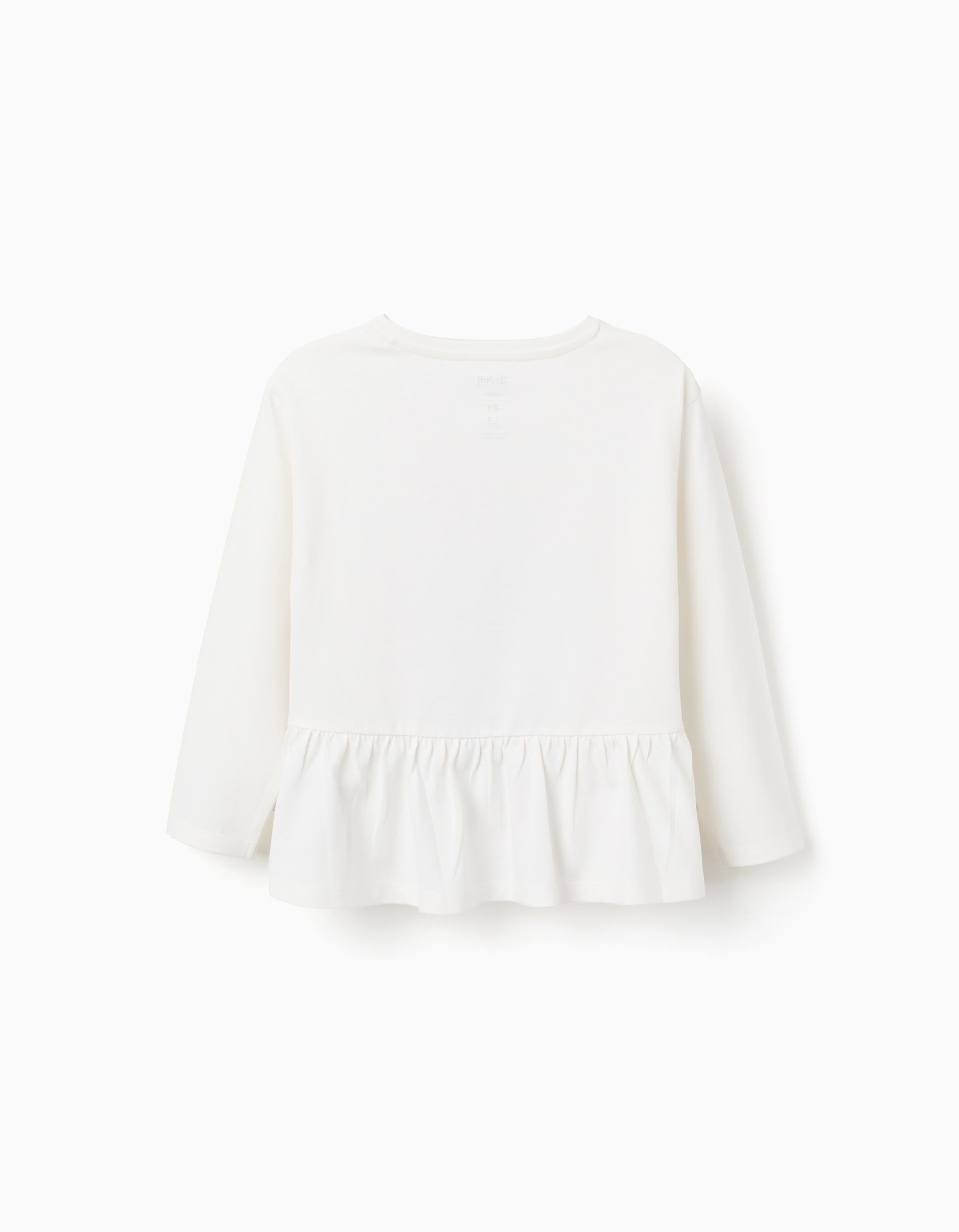 Long sleeve cotton T-shirt with Stitch and ruffles for girls, white