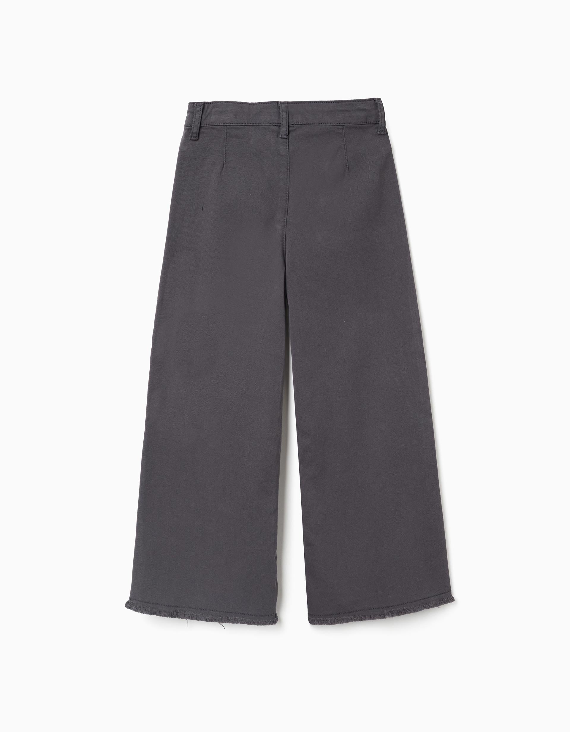 Calças de sarja wide leg com bolsos B&S para menina, cinza