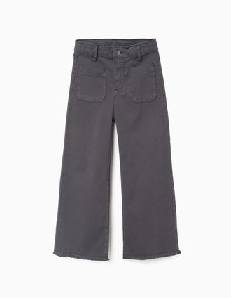 Calças de sarja wide leg com bolsos B&S para menina, cinza