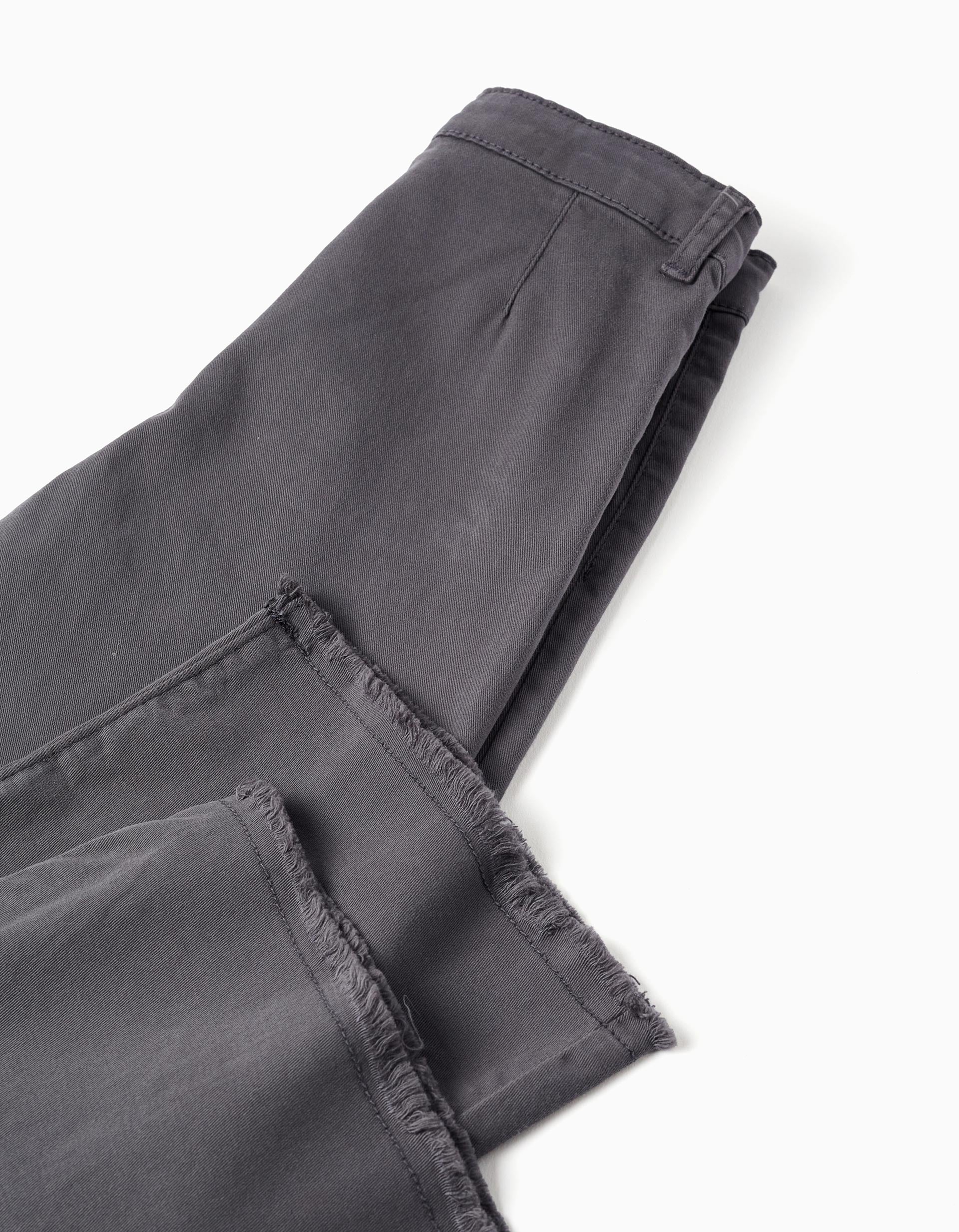 Calças de sarja wide leg com bolsos B&S para menina, cinza