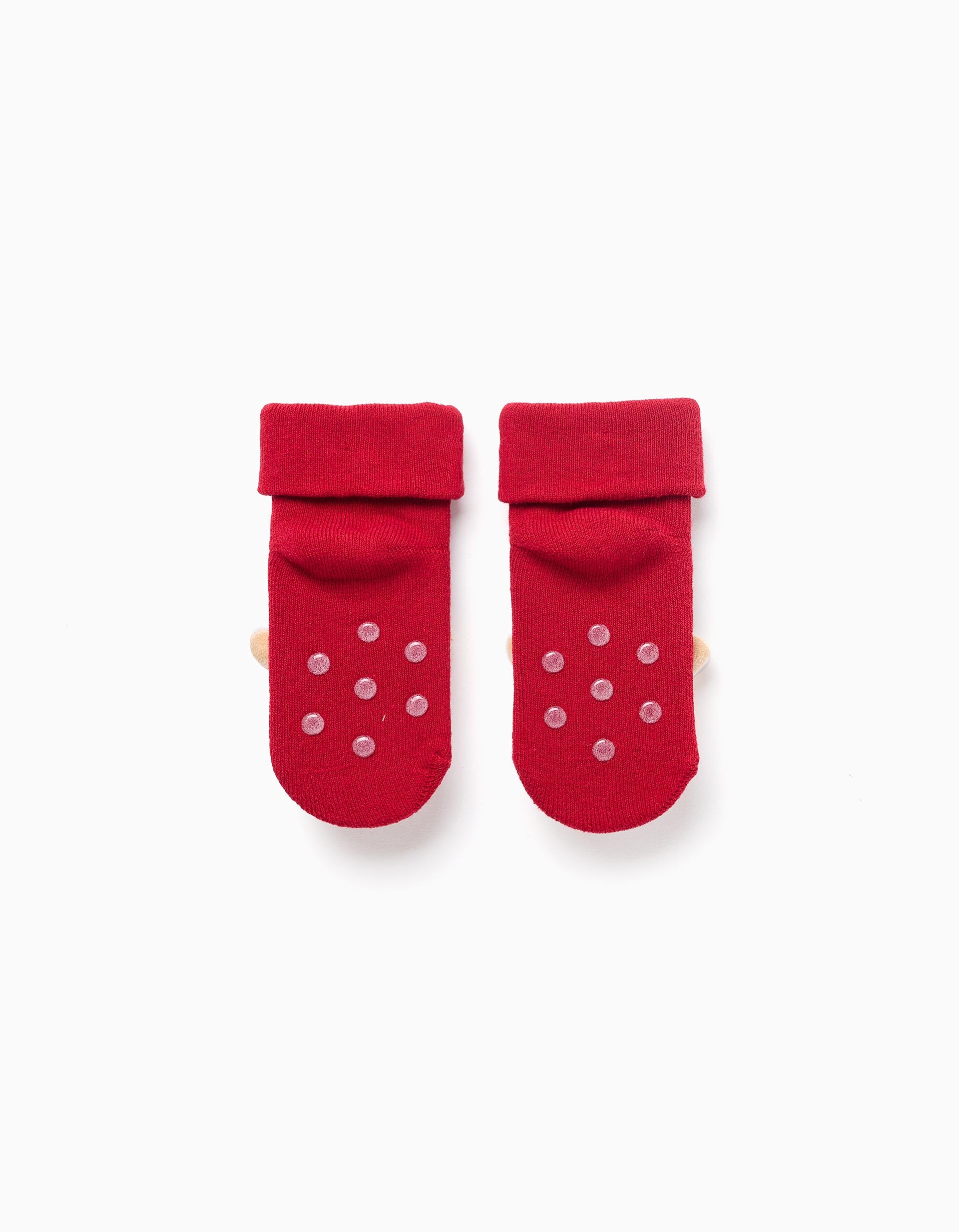 Chaussettes épaisses antidérapantes avec renne 3D pour bébé, rouge
