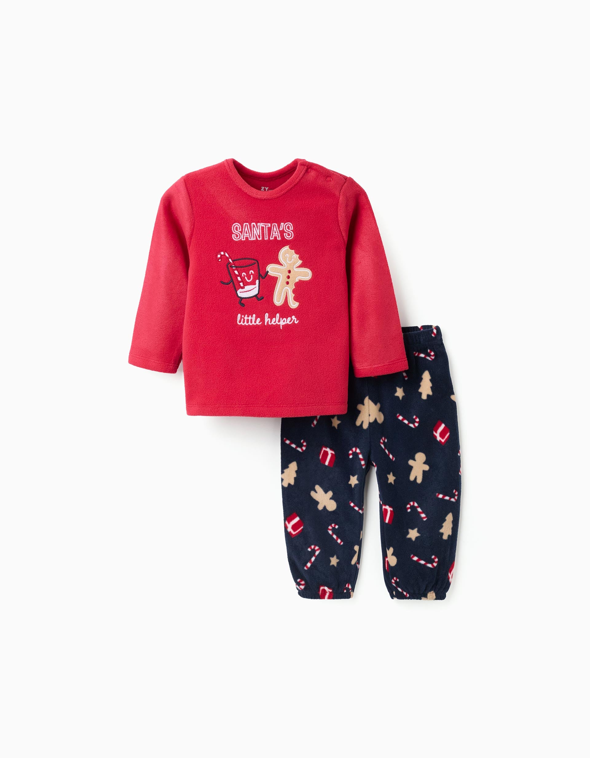 Polar fleece pyjamas with Christmas prints for babies, red/blue