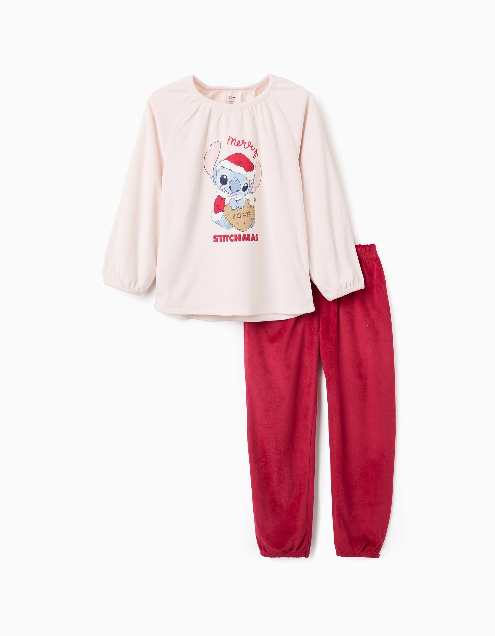 Velvet pyjamas with Stitch print for girls, beige/red