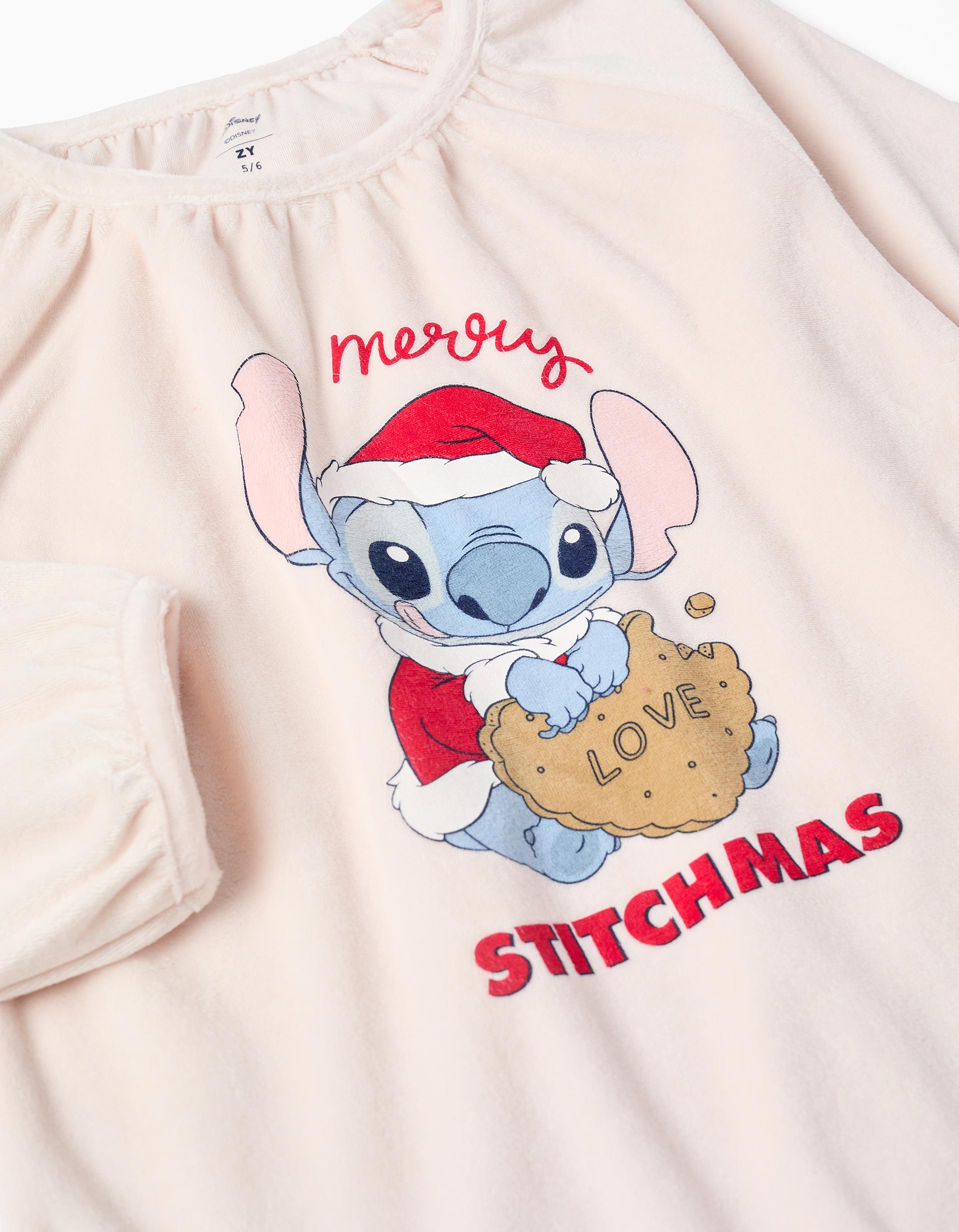 Velvet pyjamas with Stitch print for girls, beige/red