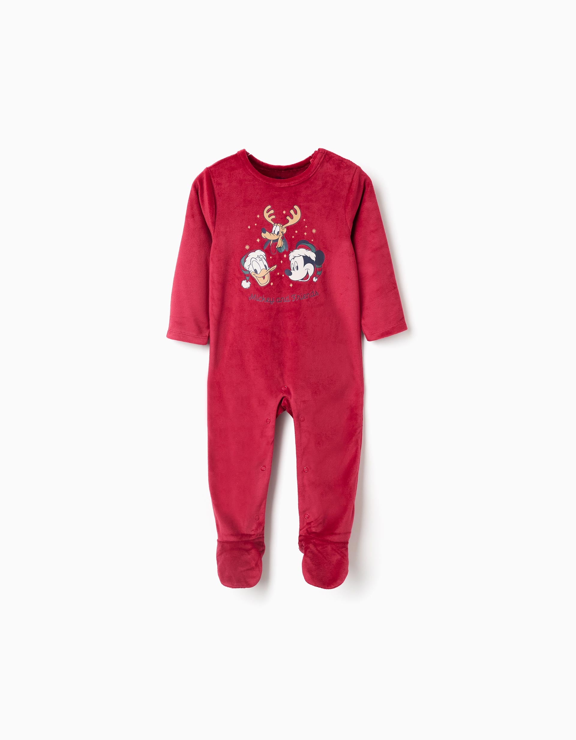 Velvet babygrow with Mickey and friends for newborn and baby boys, red