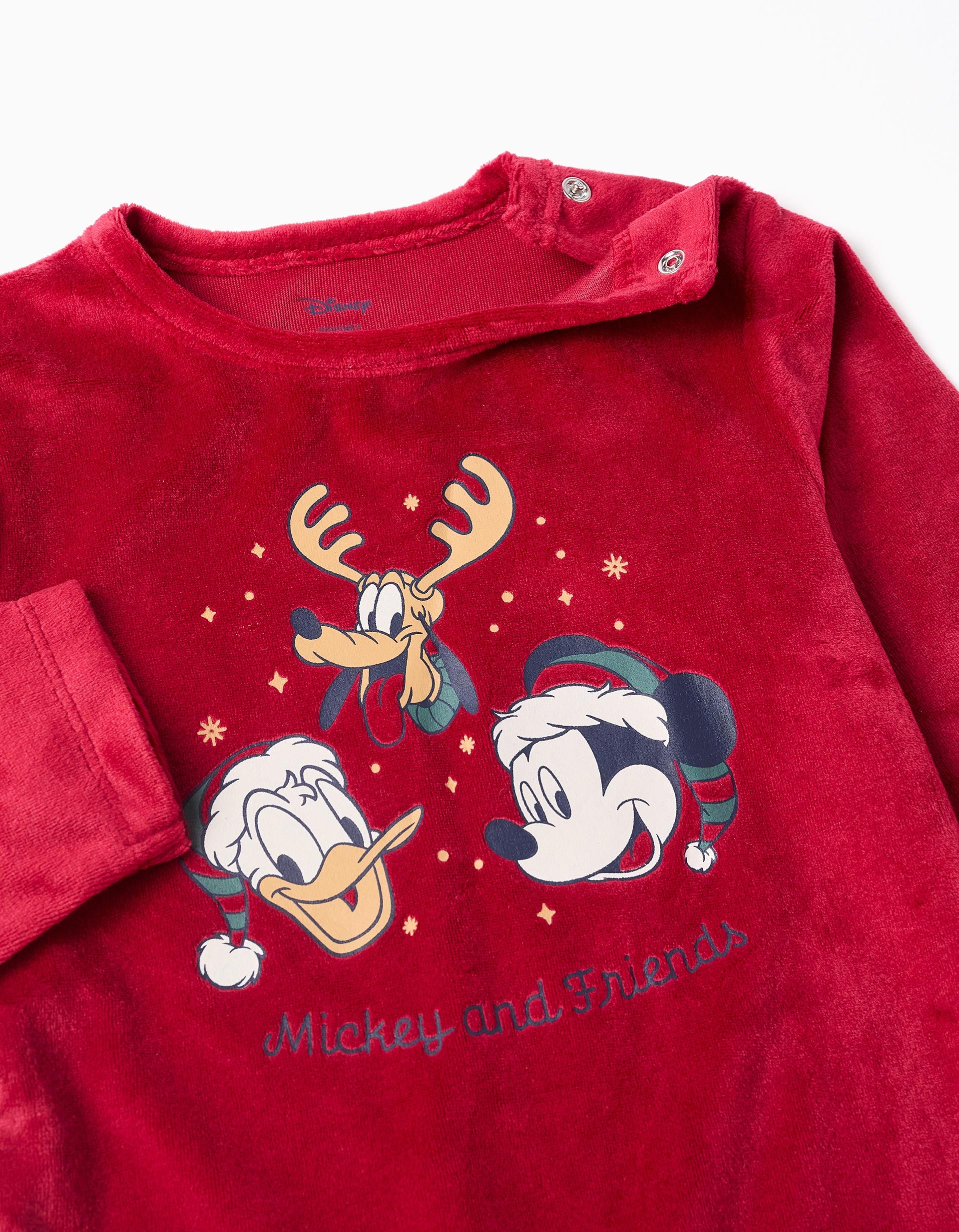 Velvet babygrow with Mickey and friends for newborn and baby boys, red