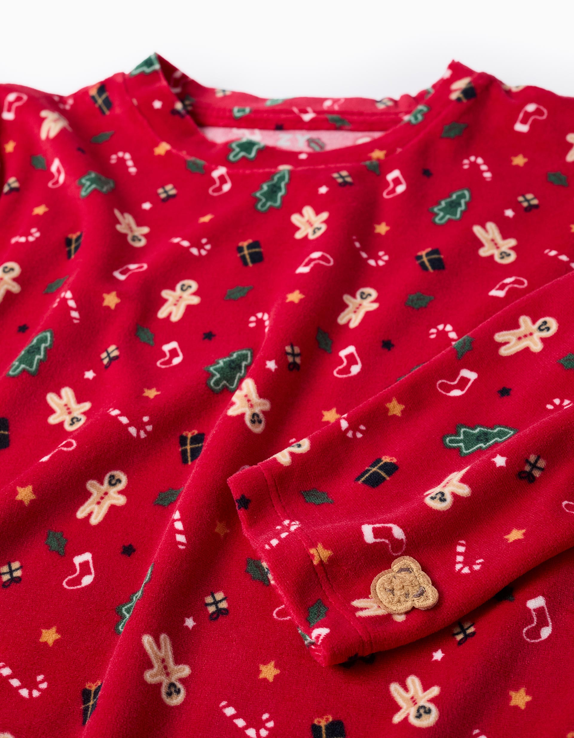 Velvet pyjamas + non-slip socks with Christmas motif for children, red/blue