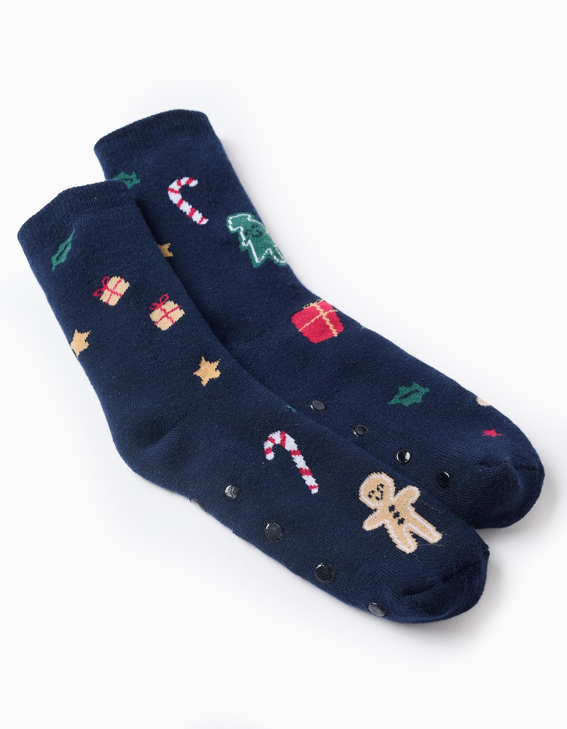 Velvet pyjamas + non-slip socks with Christmas motif for children, red/blue