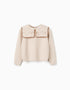 Knitted jumper with maxi collar in crochet B&S for girls, beige