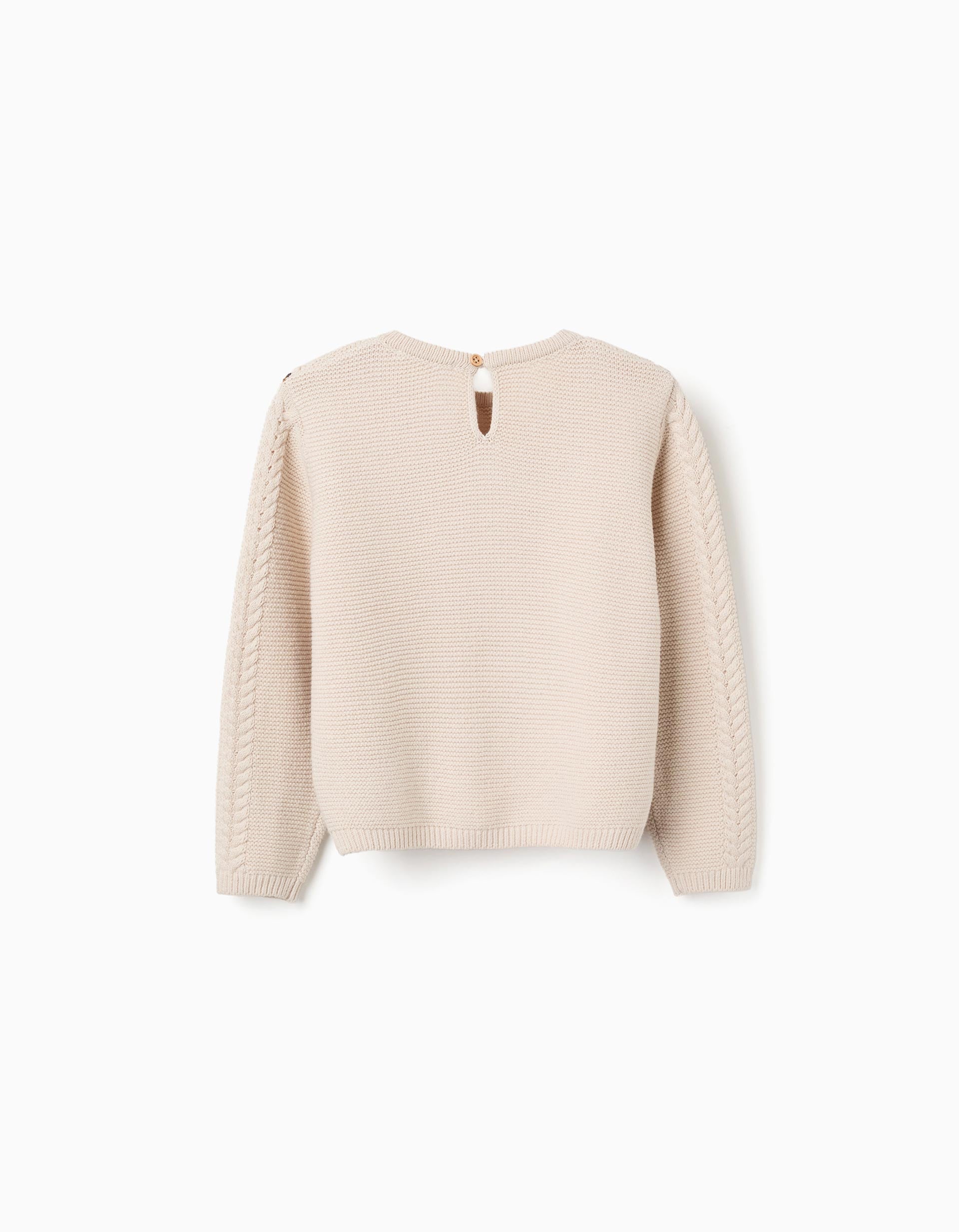 Knitted jumper with maxi collar in crochet B&S for girls, beige