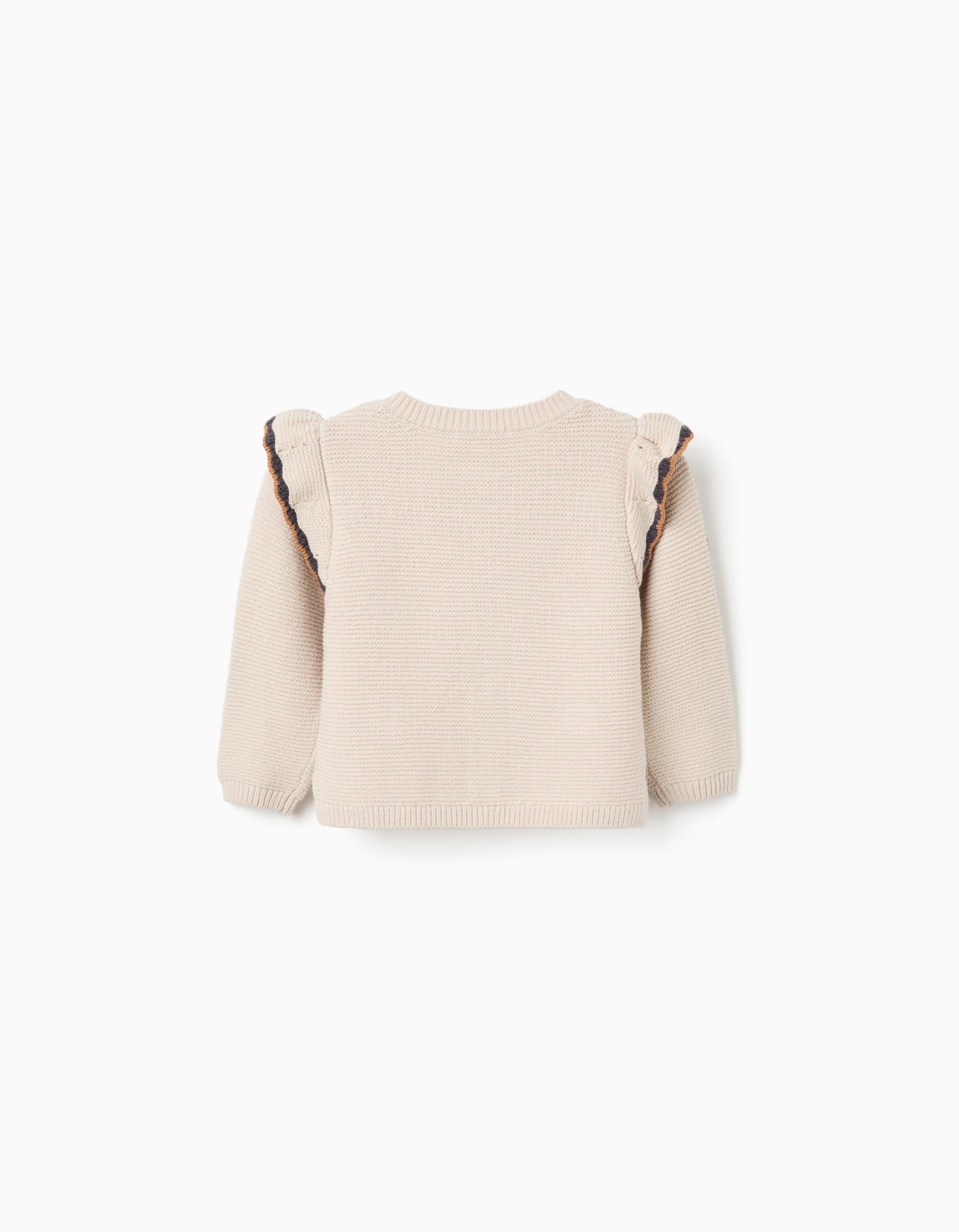 Casaco de malha com crochê e folhos B&S para bebé menina, bege