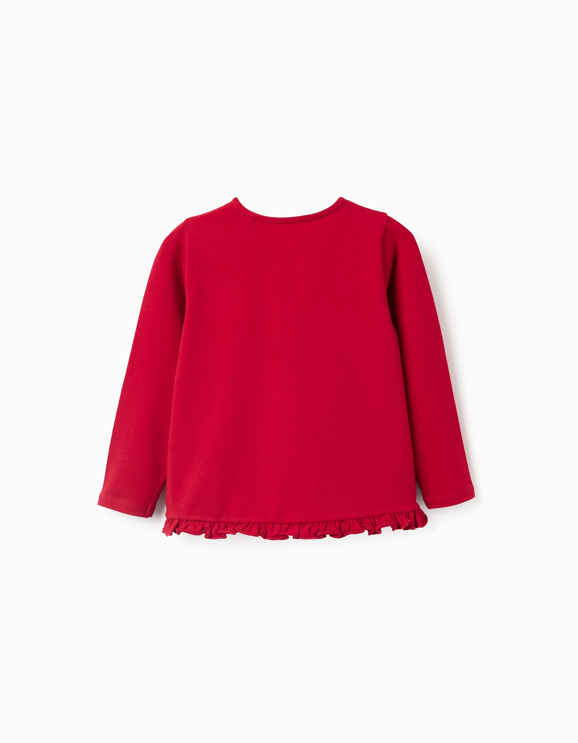 Long sleeve T-shirt with snowman print and ruffles for girls, red