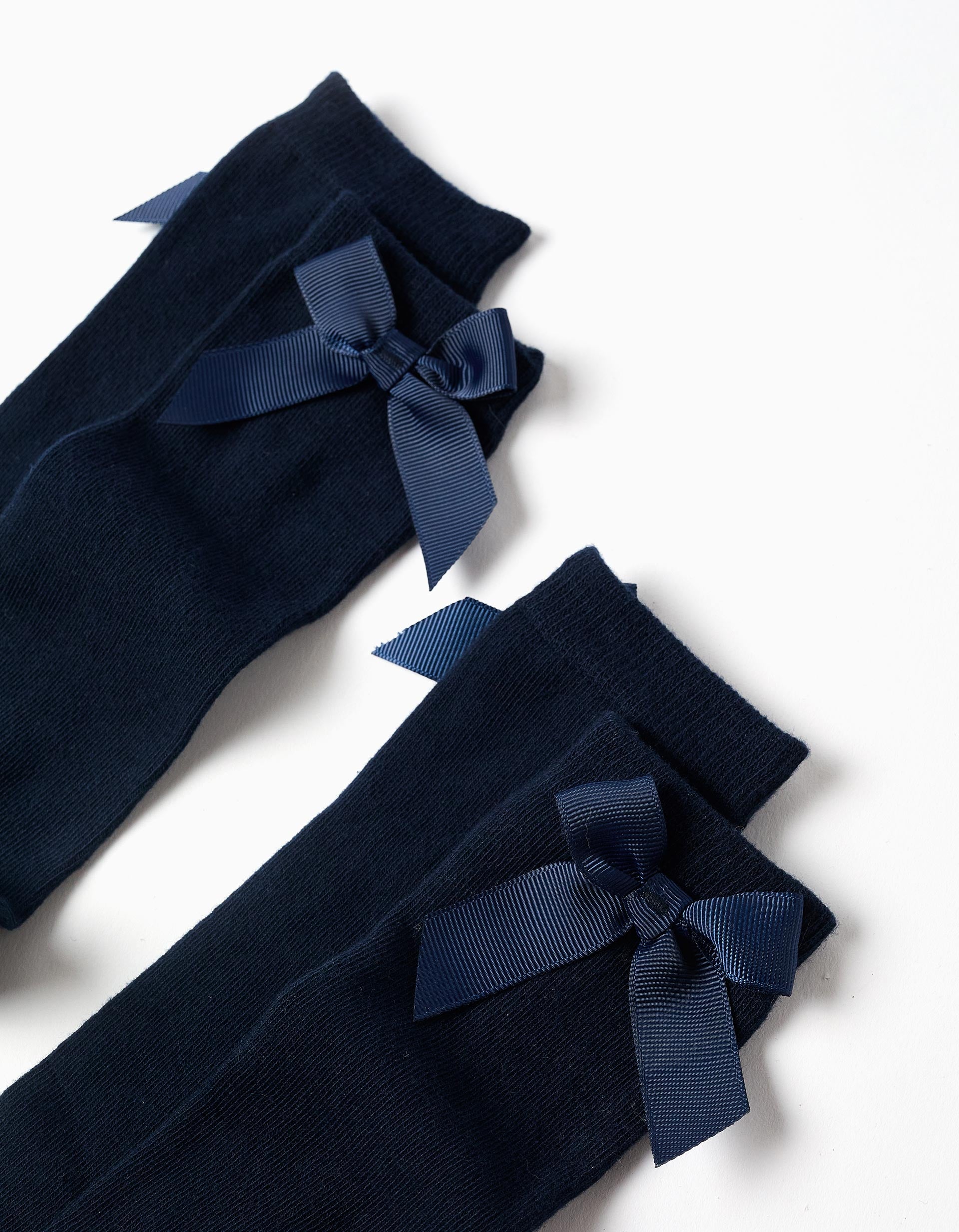 Pack of 2 knee-high socks with bow for girls, dark blue