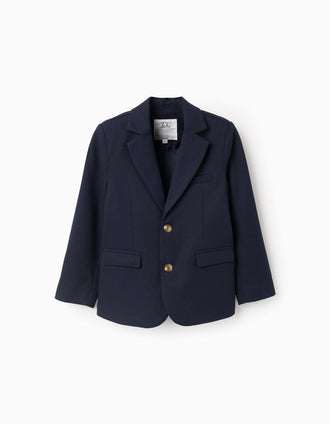 Americana de piqué con bolsillos de solapa para niño, azul oscuro