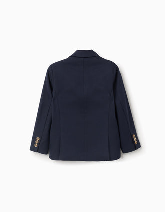 Americana de piqué con bolsillos de solapa para niño, azul oscuro