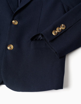 Americana de piqué con bolsillos de solapa para niño, azul oscuro