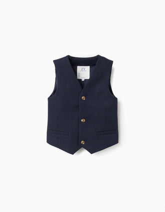Chaleco de piqué con bolsillos decorativos para niño, azul oscuro