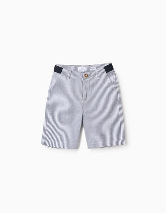 Bermuda chino de algodón a rayas para niño, azul/blanco