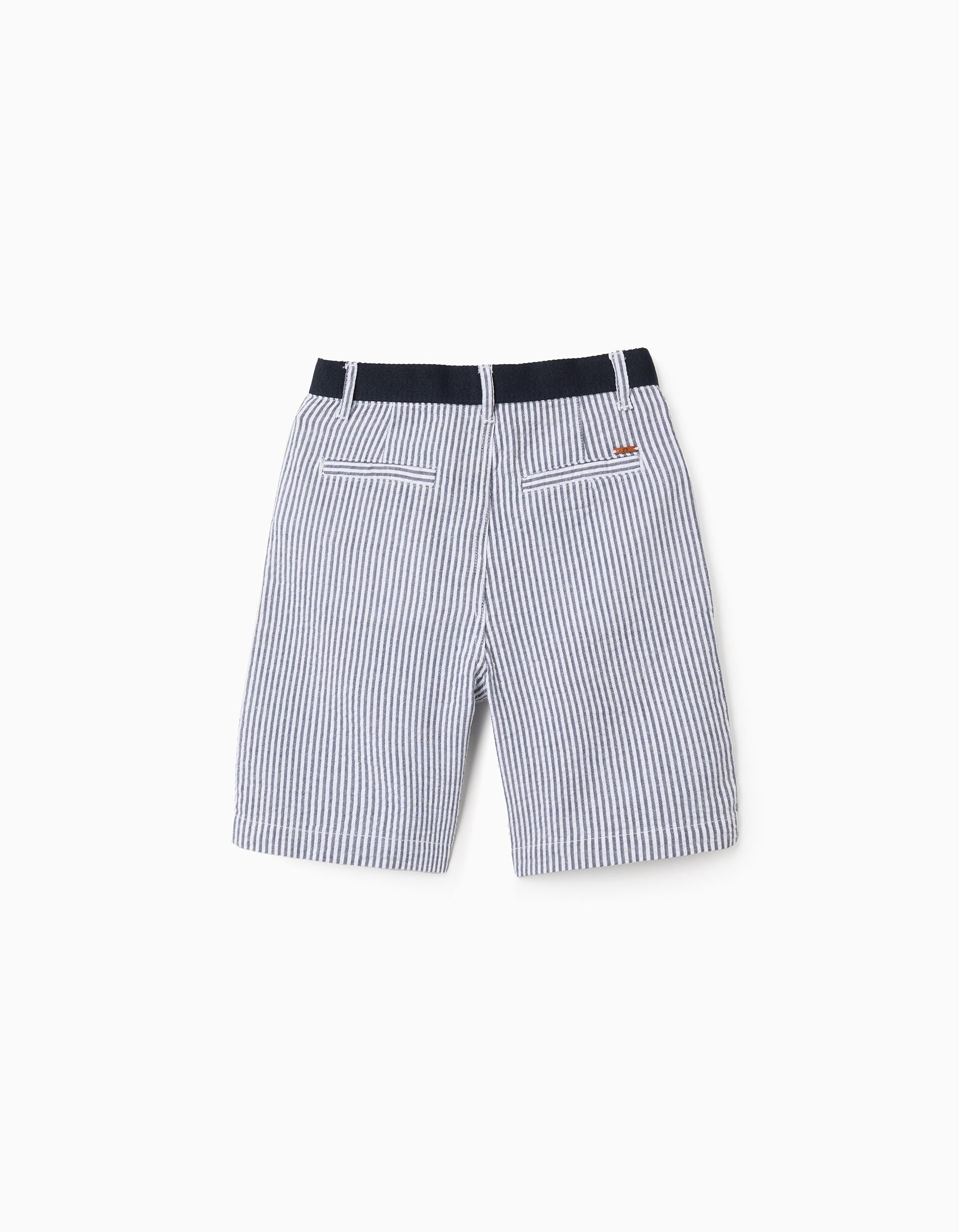 Striped cotton chino shorts for boys, blue/white