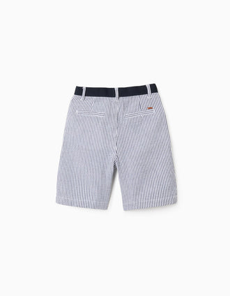 Bermuda chino de algodón a rayas para niño, azul/blanco