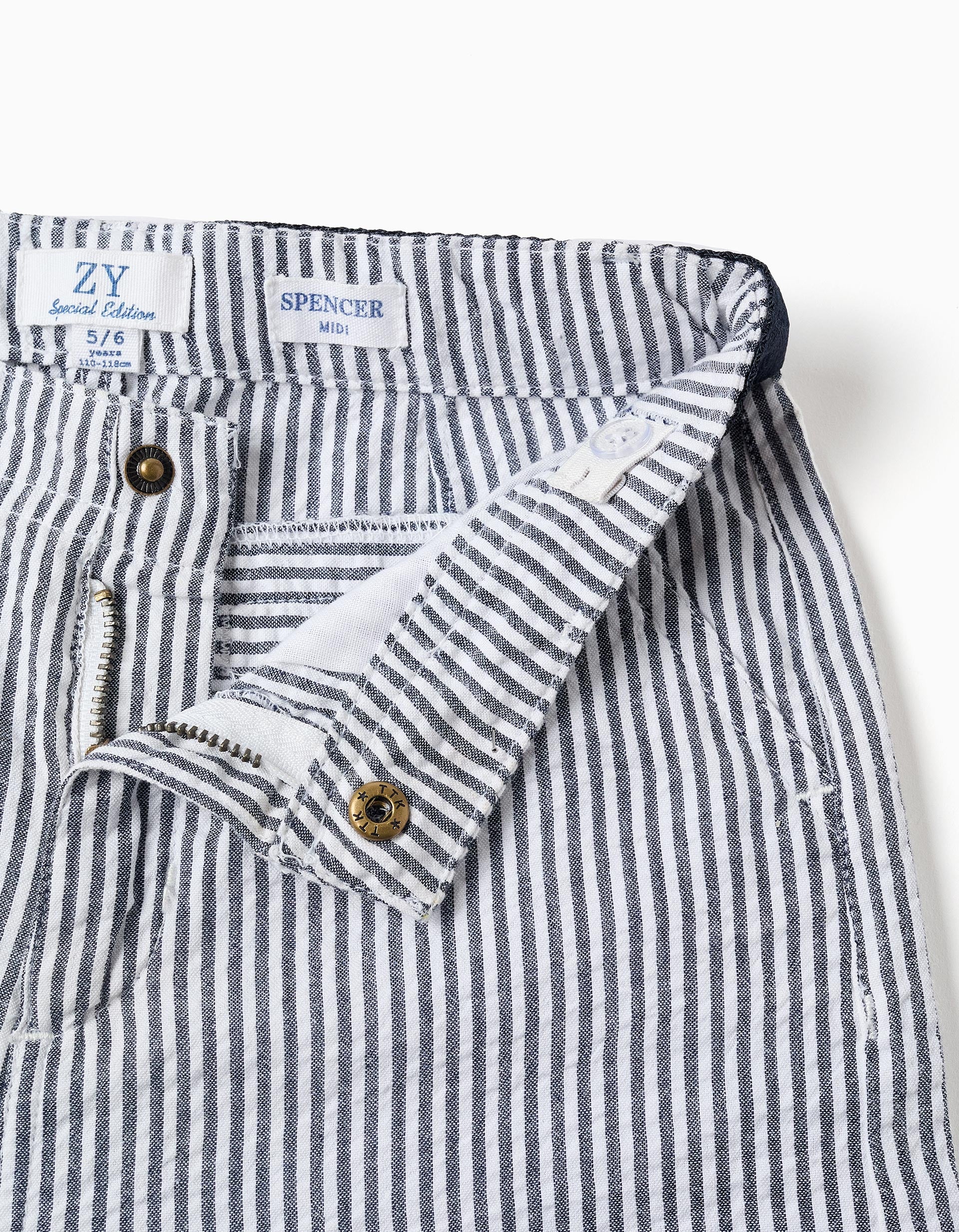 Striped cotton chino shorts for boys, blue/white