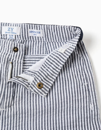 Bermuda chino de algodón a rayas para niño, azul/blanco