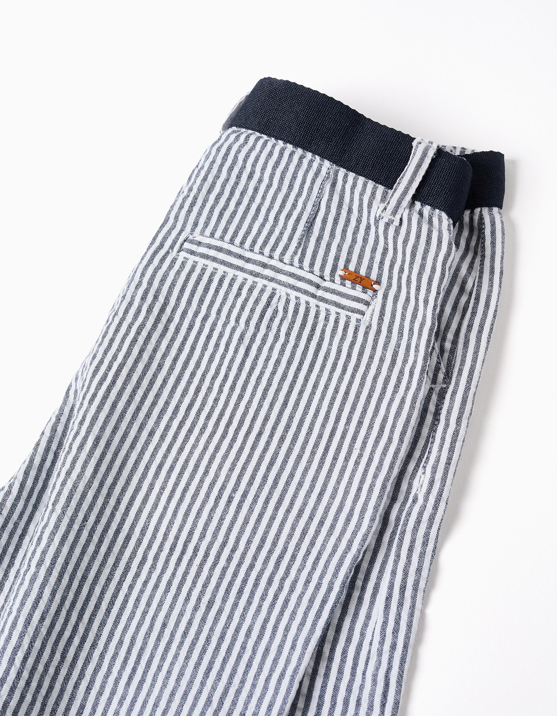 Striped cotton chino shorts for boys, blue/white