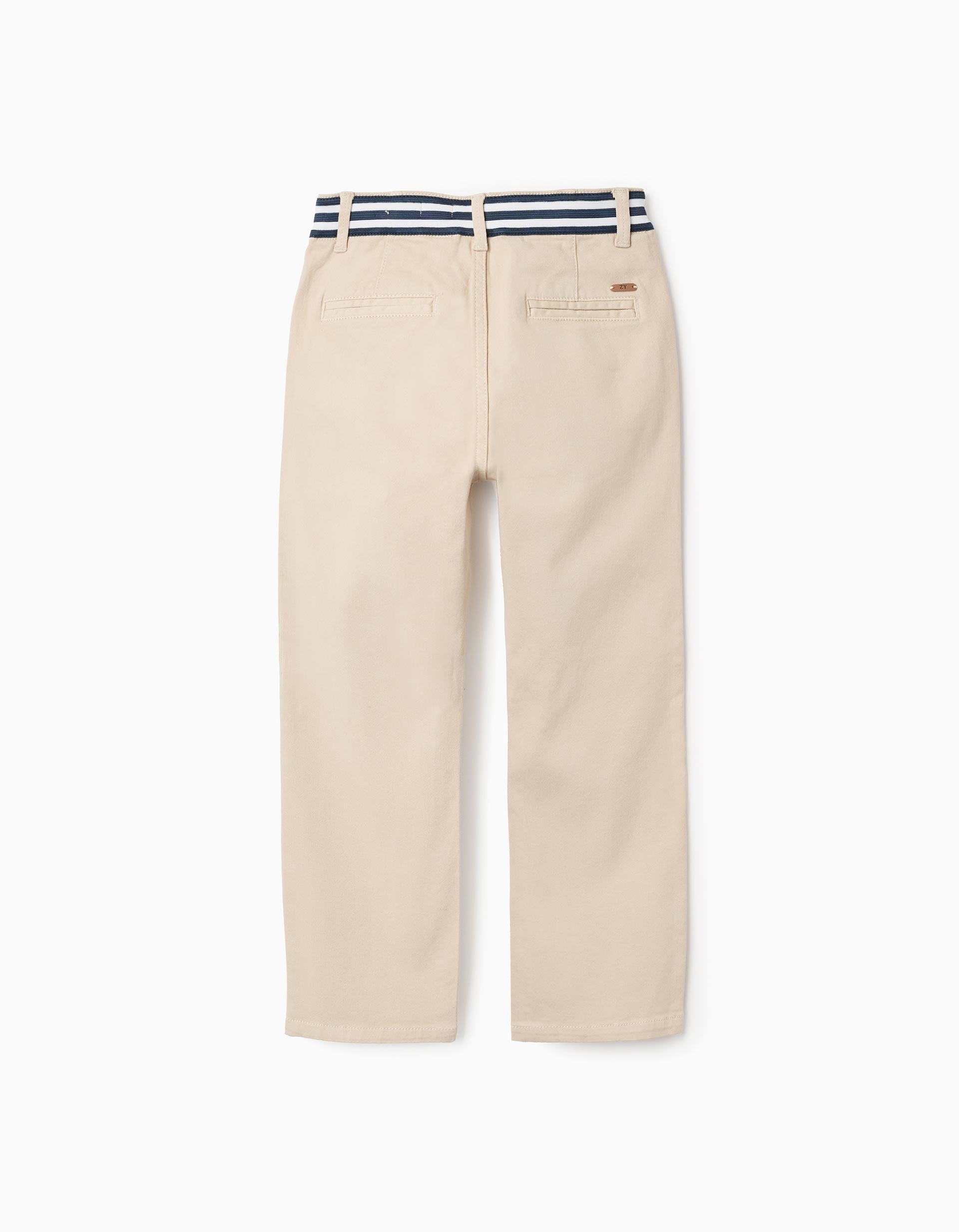 Pantalon chino en sergé avec bande à rayures pour garçon, beige clair