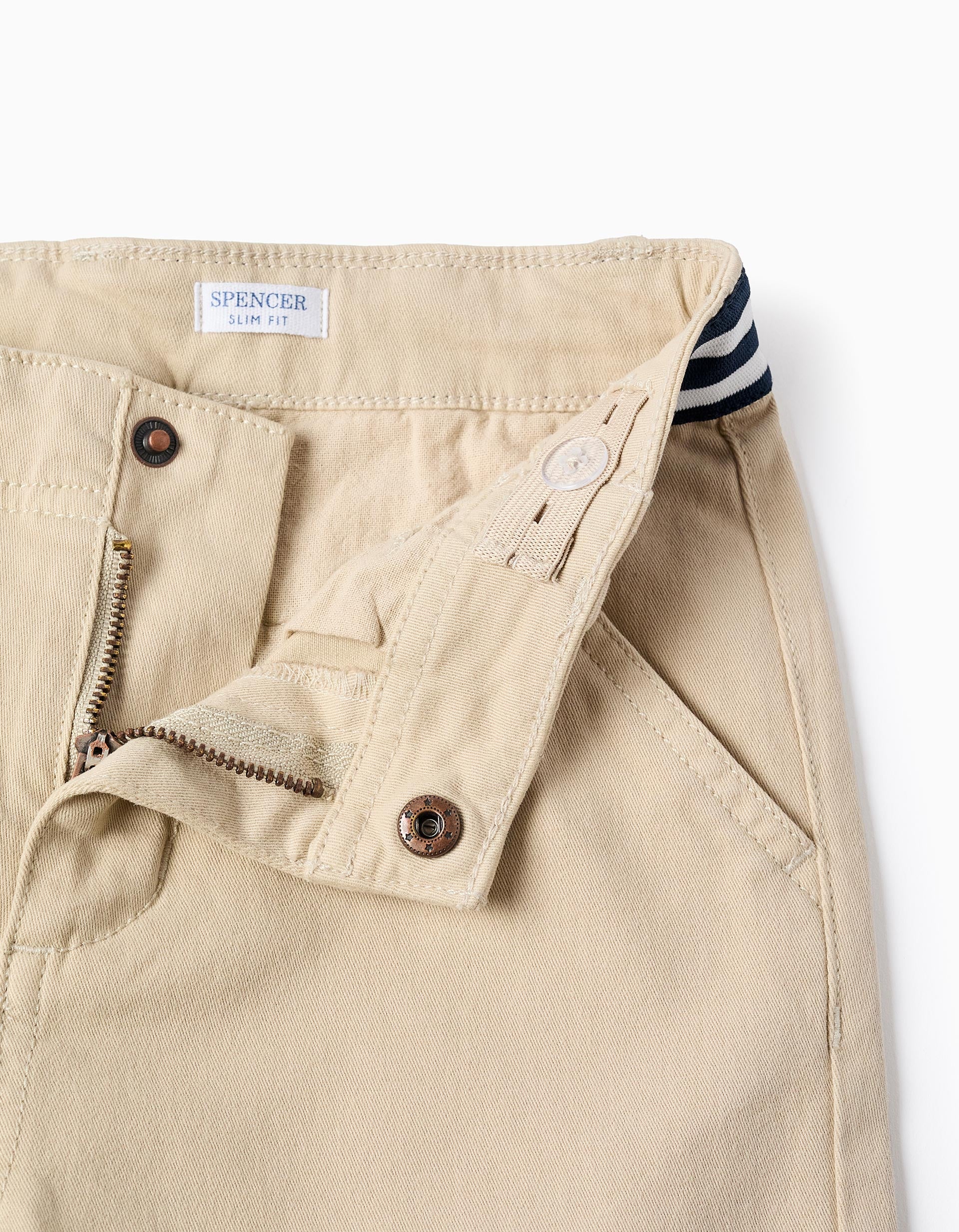Pantalon chino en sergé avec bande à rayures pour garçon, beige clair