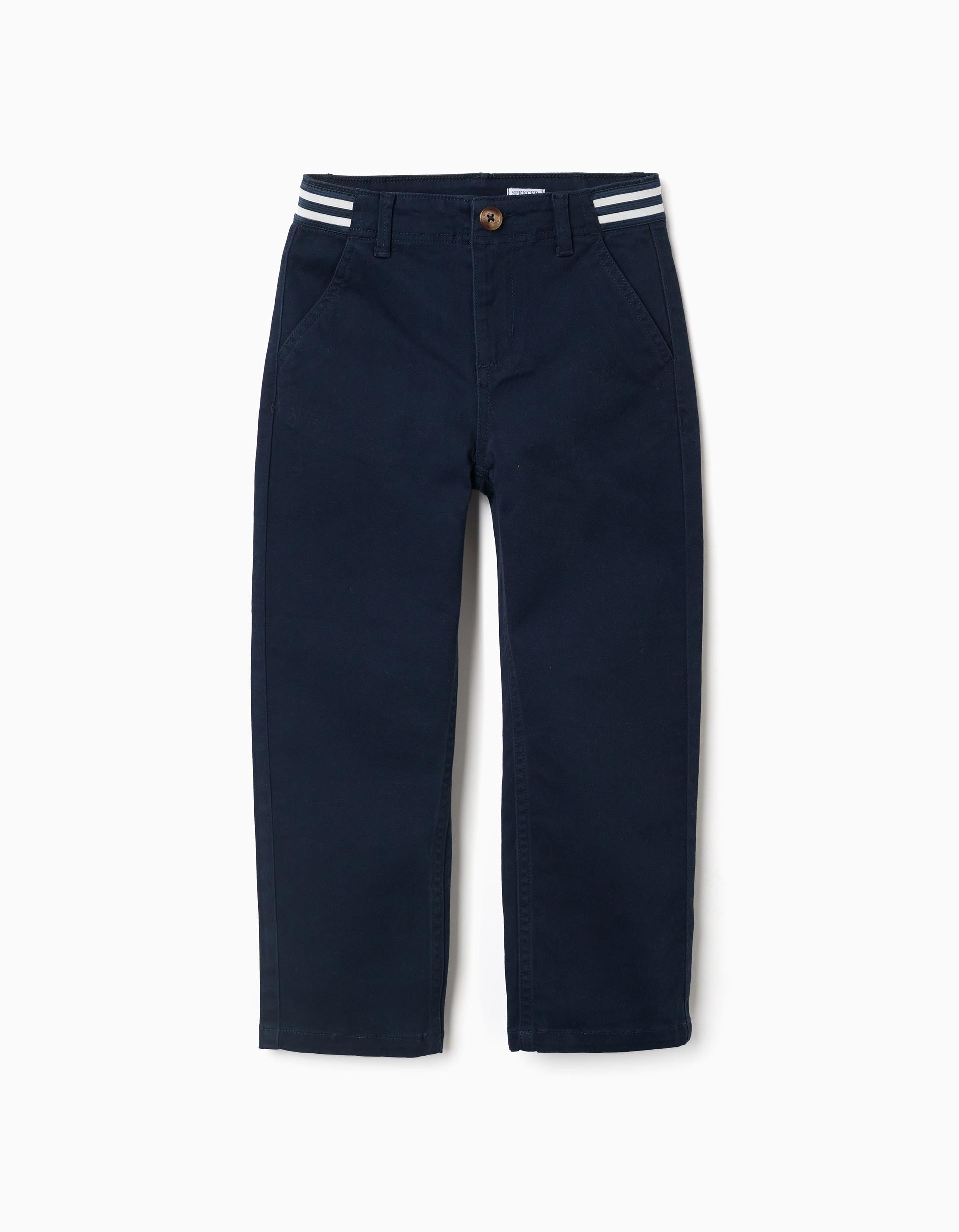 Pantalon chino en sergé avec bande à rayures pour garçon, bleu foncé