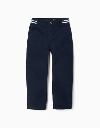 Calças chino slim fit de sarja com banda elástica para menino, azul-escuro