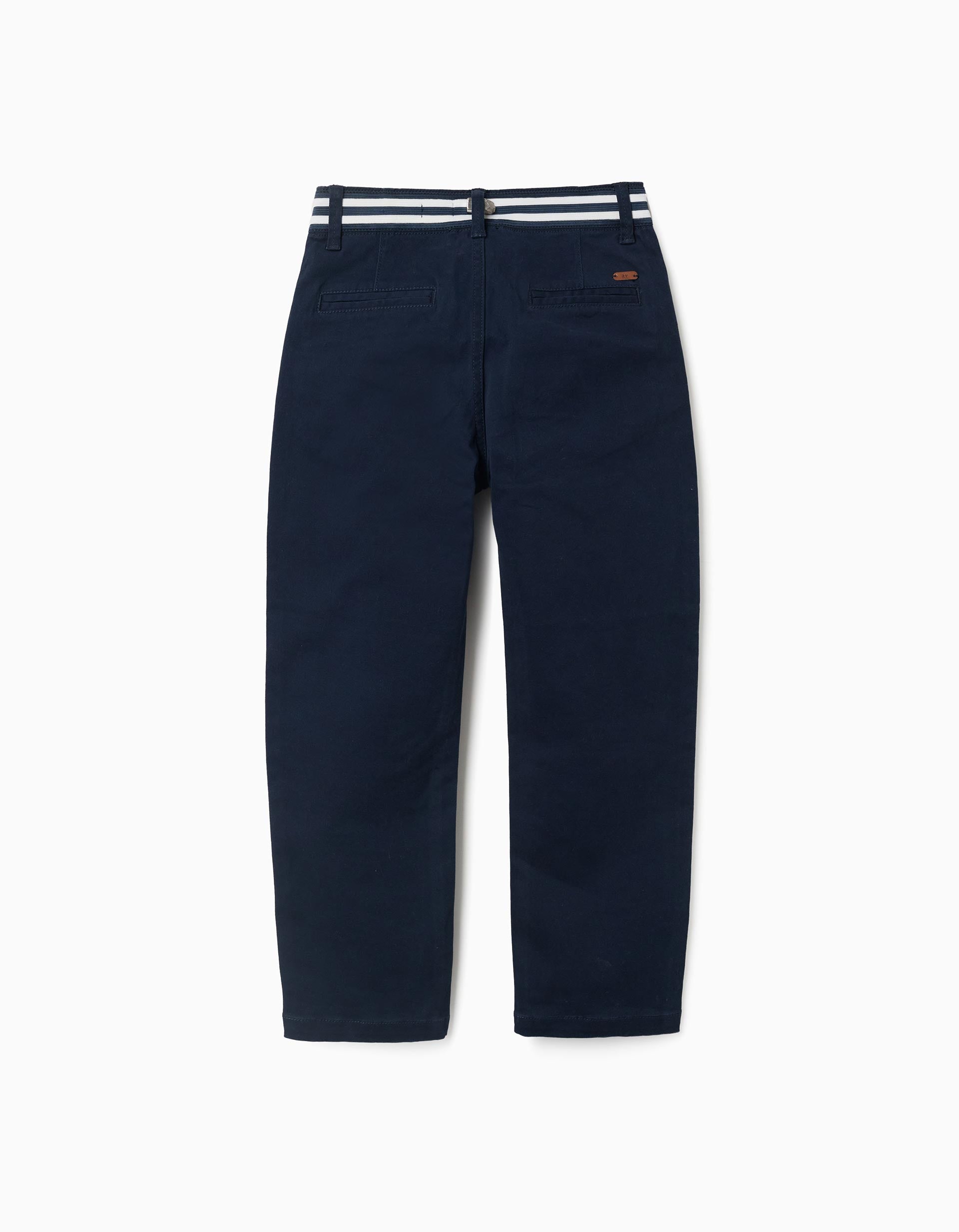 Pantalon chino en sergé avec bande à rayures pour garçon, bleu foncé