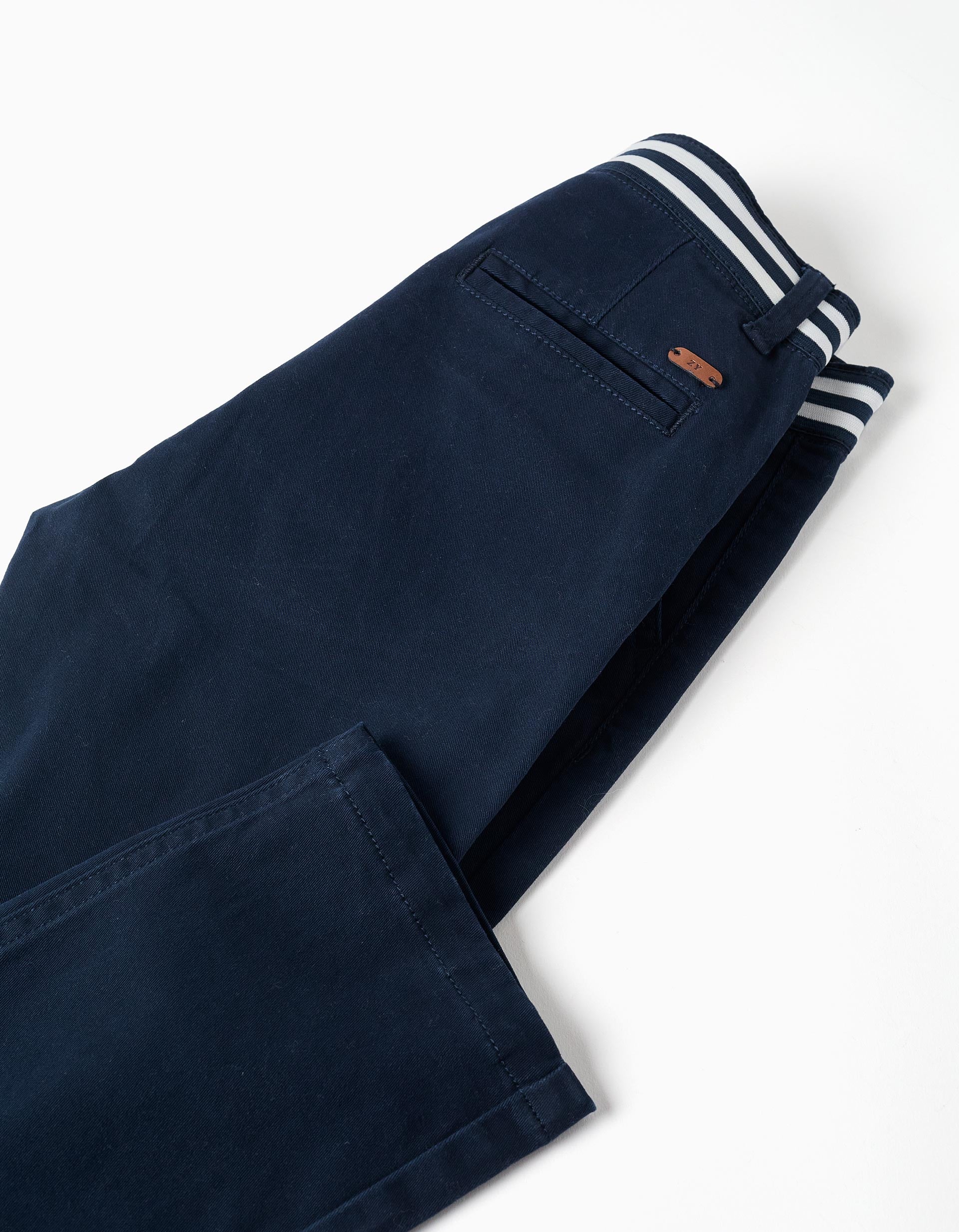 Pantalon chino en sergé avec bande à rayures pour garçon, bleu foncé