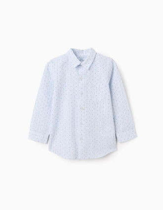 Cotton and linen shirt with circle pattern for boys, light blue