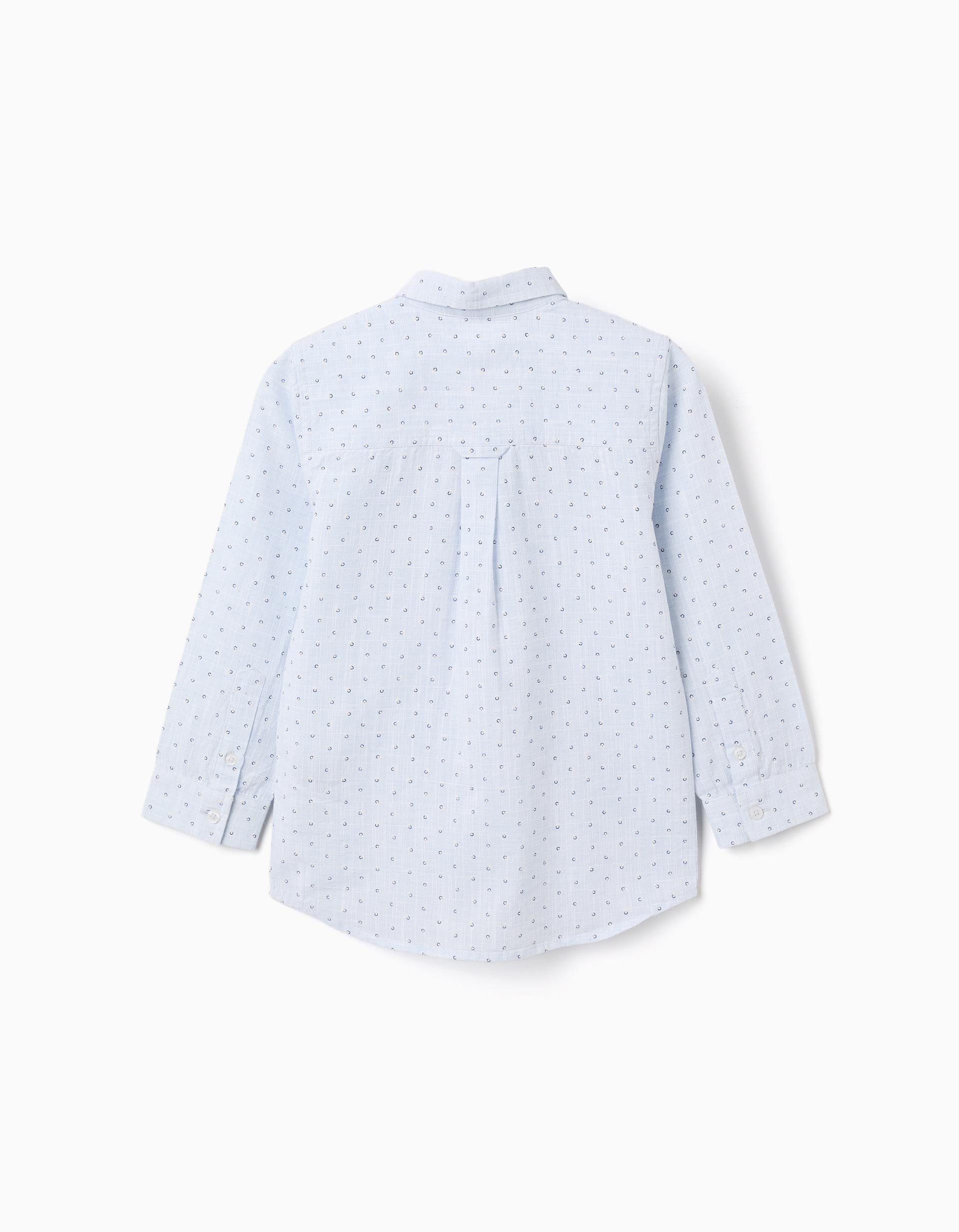 Cotton and linen shirt with circle pattern for boys, light blue